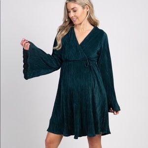 Pink Blush emerald green maternity wrap dress